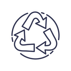 A simple recycle logo with three arrows forming a triangle in a circular outline.