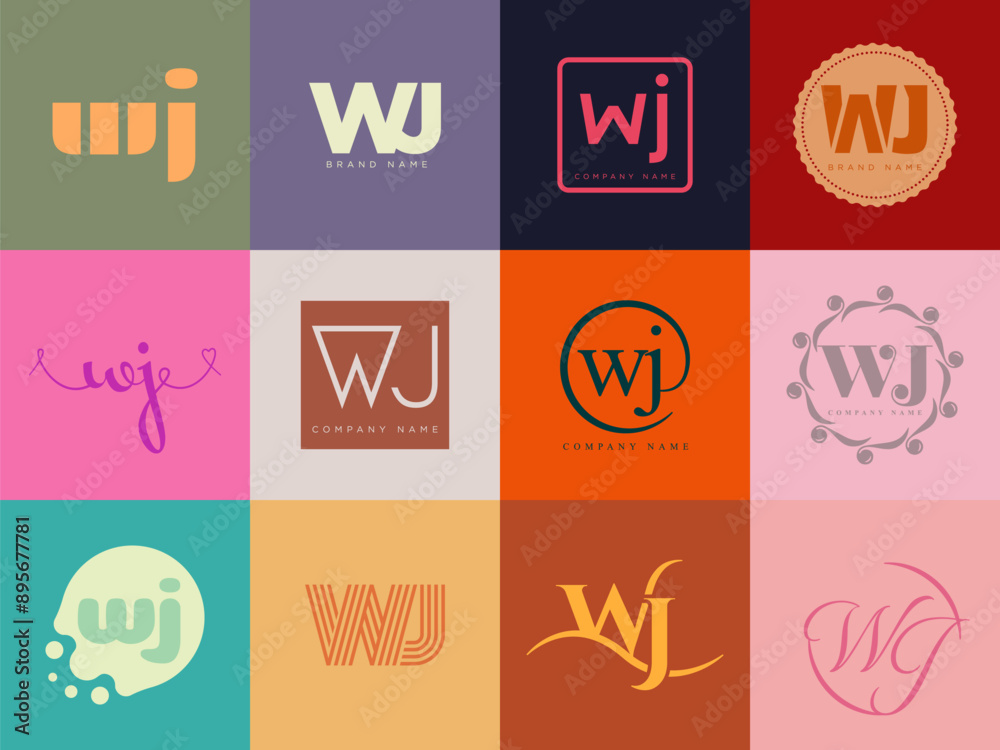 Fototapete wj logo company template. letter w and j logotype. set different classic serif lettering and modern 