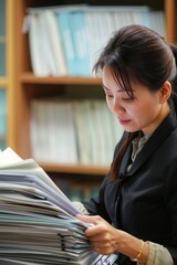 Asian secretary filing confidential documents, Generative AI