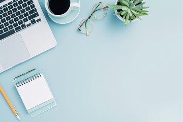 Minimalist layout with marketing tools around a laptop screen, highlighting online advertising strategies