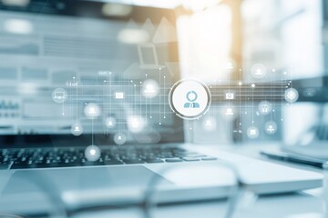 Fototapeta premium Creative workspace featuring an SEO graph, emphasizing content creation in digital marketing