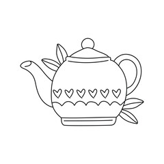 Hand drawn doodle tea pot, kettle with lemon isolated on white background