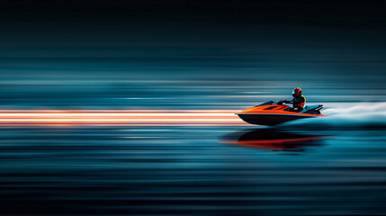 Jet Ski Racing on Water at High Speed with Motion Blur Effect