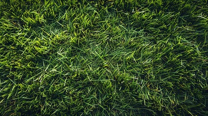 Top view of the green grass of a soccer field 