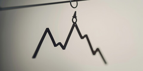 Shrewd Shape of Economic Growth: A sleek line graph, tracing progressive market trends, hanging from a metal hook.