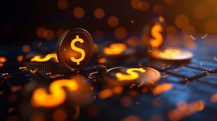 Investment and asset management concept: earning money online, finance, and fundraising with dollar icons