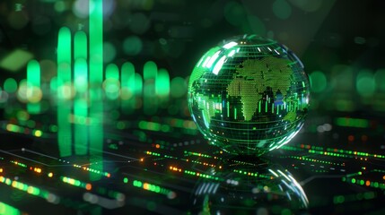 Abstract Digital Globe Reflecting Data and Technology in Green.