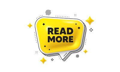 Read More tag. Chat speech bubble 3d icon. Navigation sign. Get description info symbol. Read more chat message. Speech bubble banner with stripes. Yellow text balloon. Vector