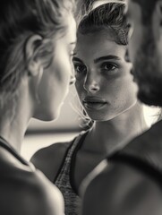 A couple, a man and a woman, standing together in black and white photo