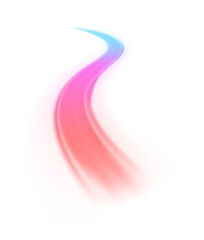Glowing neon waves on a transparent PNG background. Colored shiny sparks of spiral wave. A curved bright speed line is spinning.