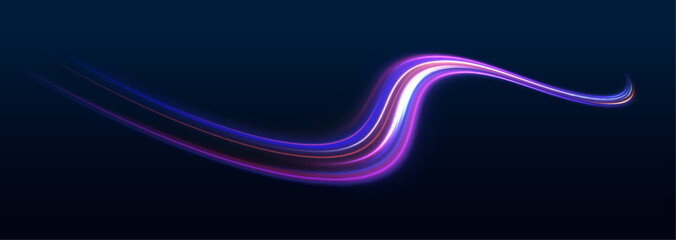Long exposure, light painting photography. Vibrant streaks of neon blue and pink color against a black background. Night motorway with light effects in neon colors purple.	