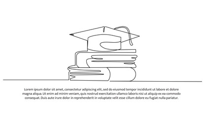 Continuous one line design of school graduation. Minimalist style vector illustration on white background.