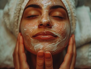 Fototapeta premium Serene Spa Experience: Gentle Facial Massage for Relaxation and Skin Rejuvenation | Sony A7 IV Elite Lens Shot