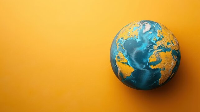 a blue and yellow earth on a yellow background - Powered by Adobe