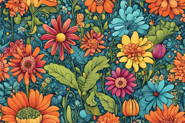 vibrant cartoon bright flowers and plants cheerful ai generated