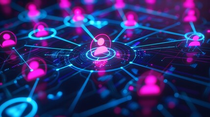 Advanced Connectivity in AI-Enhanced Social Media Networks: A Futuristic Top-View Visualization with Complementary Colors