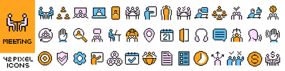 Meeting icon. Meeting icon set. Pixel style.
