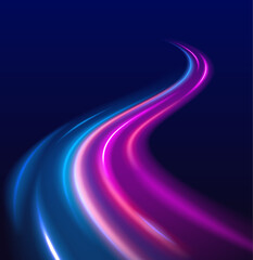 Creative vector illustration of flying cosmic meteor, planetoid, comet, fireball isolated on transparent background. Futuristic neon light effect. Speed of light concept background.	