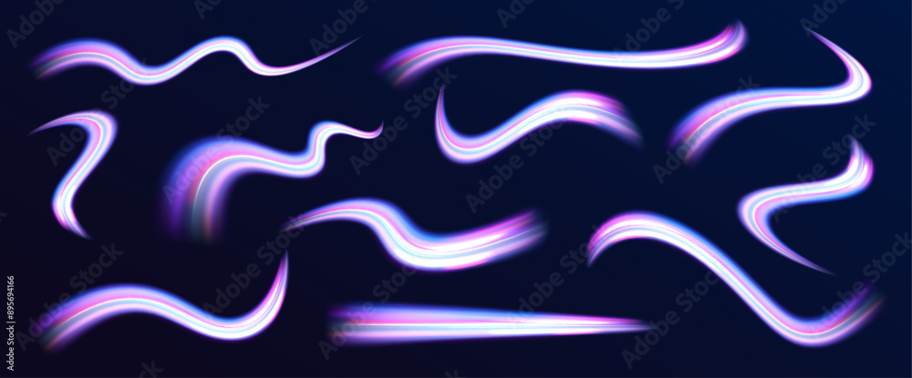 Wall mural image of speed motion on the road. abstract comet of light in galaxy. background in blue and purple 