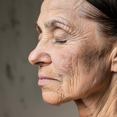 Fototapeta premium Skin wrinkles and signs of aging, featuring details of facial wrinkles, fine lines, and texture variations, symbolizing aging, skincare, and beauty.