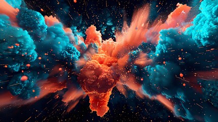 Abstract explosion comic lines, vibrant red and teal background, bold and energetic look.