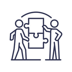 Two figures connecting puzzle pieces, symbolizing teamwork and collaboration.