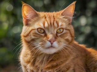 Fototapeta premium orange cat with blur background, orange cat is sitting and looking