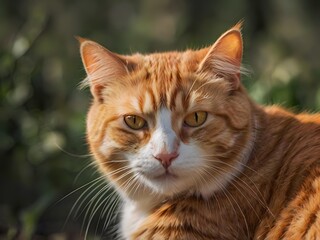 Obraz premium orange cat with blur background, orange cat is sitting and looking