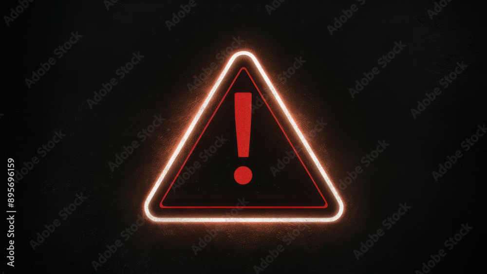 Sticker A neon sign with a red triangle and an exclamation mark, AI