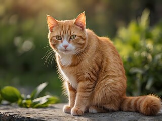 Obraz premium orange cat with blur background, orange cat is sitting and looking