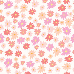 Floral pattern on light background. Seamless pattern with cute flowers, vector illustration.