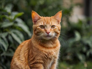 Obraz premium orange cat with blur background, orange cat is sitting and looking