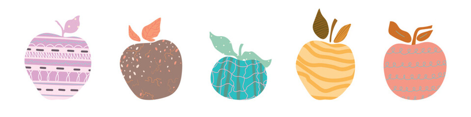Set of five cartoon abstract apple on white background. Vetor illustration	
