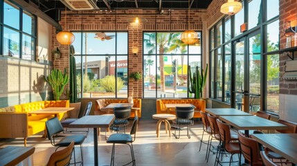 Fototapeta premium Modern Cafe Interior with Patio Views
