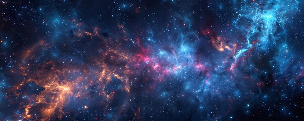 Fototapeta premium Vibrant Blue and Orange Nebula with Bright Star Clusters in Deep Space