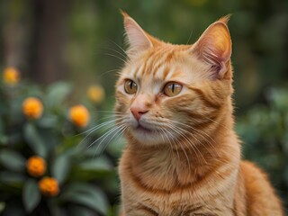 Obraz premium orange cat with blur background, orange cat is sitting and looking