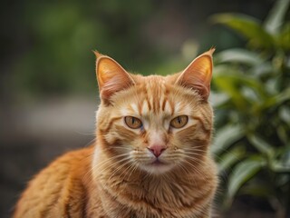 Obraz premium orange cat with blur background, orange cat is sitting and looking