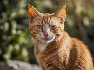 Obraz premium orange cat with blur background, orange cat is sitting and looking