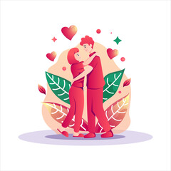 Illustration of a couple celebrating Valentine's Day with great joy and affection