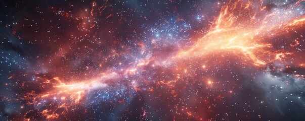 Obraz premium Bright Orange and Blue Nebula with Stellar Dust and Gas in Deep Space