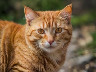 Obraz premium orange cat with blur background, orange cat is sitting and looking