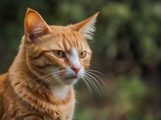 orange cat with blur background, orange cat is sitting and looking