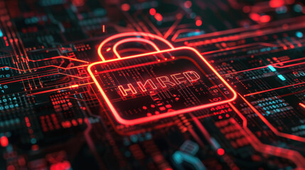 A digital interface with a large red 'Hacked' alert and a broken lock icon, symbolizing a major cyber security attack