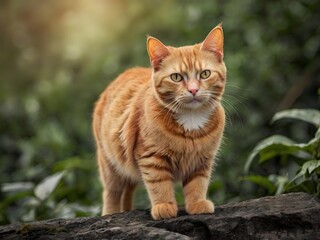 Obraz premium orange cat with blur background, orange cat is sitting and looking