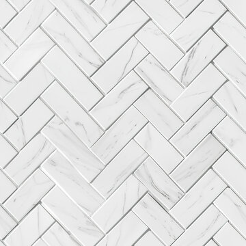 White marble herringbone tile pattern seamless