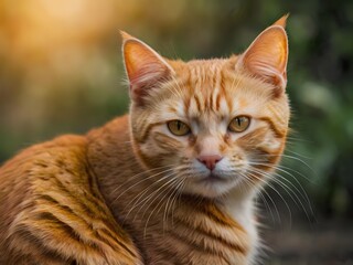 Obraz premium orange cat with blur background, orange cat is sitting and looking