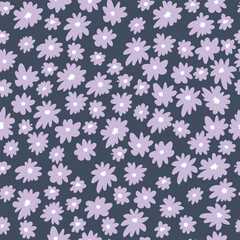 Floral pattern on dark background. Seamless pattern with cute violet flowers, vector illustration.	
