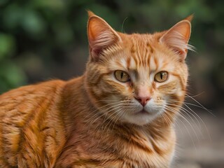 Obraz premium orange cat with blur background, orange cat is sitting and looking