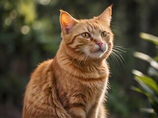 Obraz premium orange cat with blur background, orange cat is sitting and looking