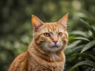 Obraz premium orange cat with blur background, orange cat is sitting and looking